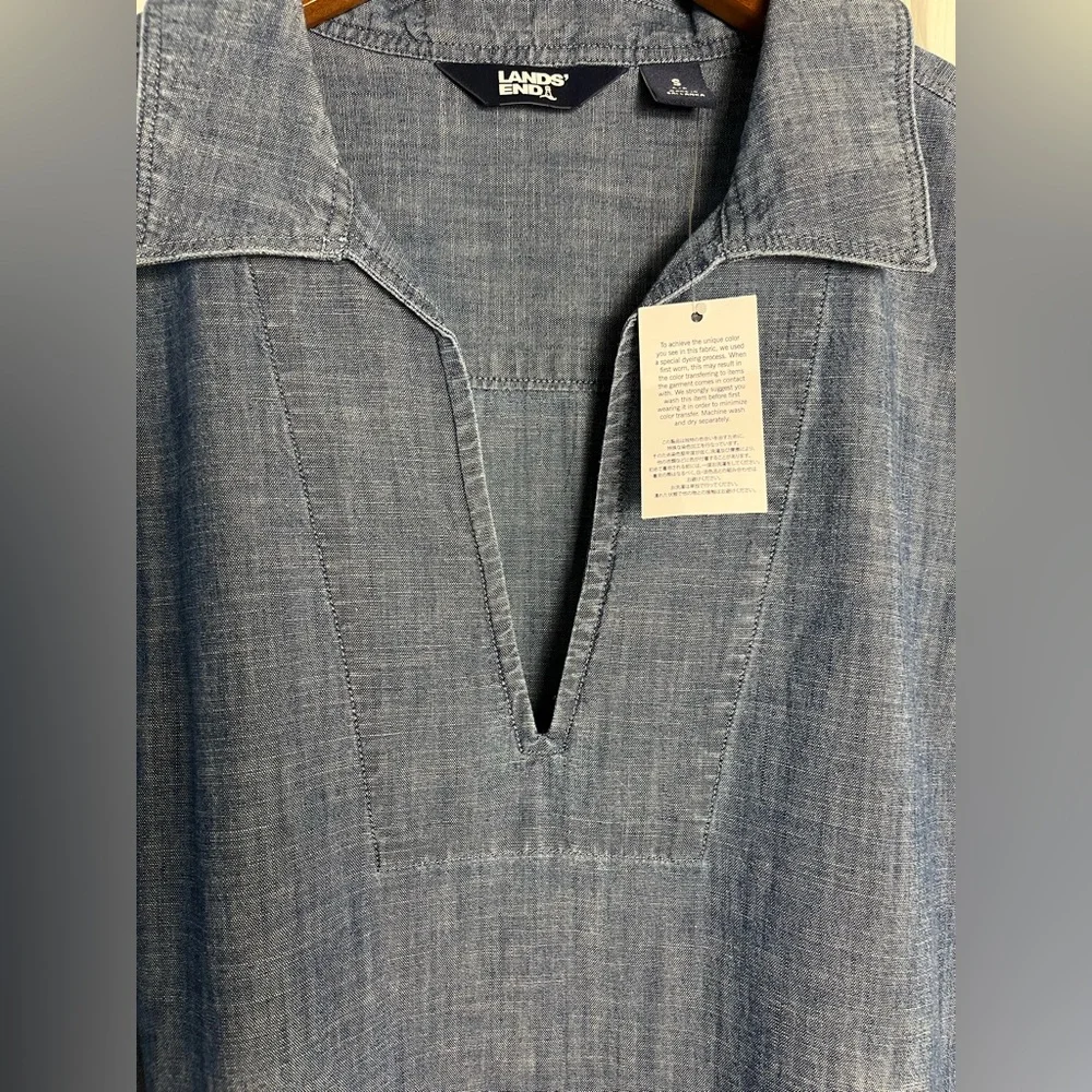 NWT- Land’s End Women’s Chambray Polo Dress with Pockets - Denim color - S - Picture 3 of 10